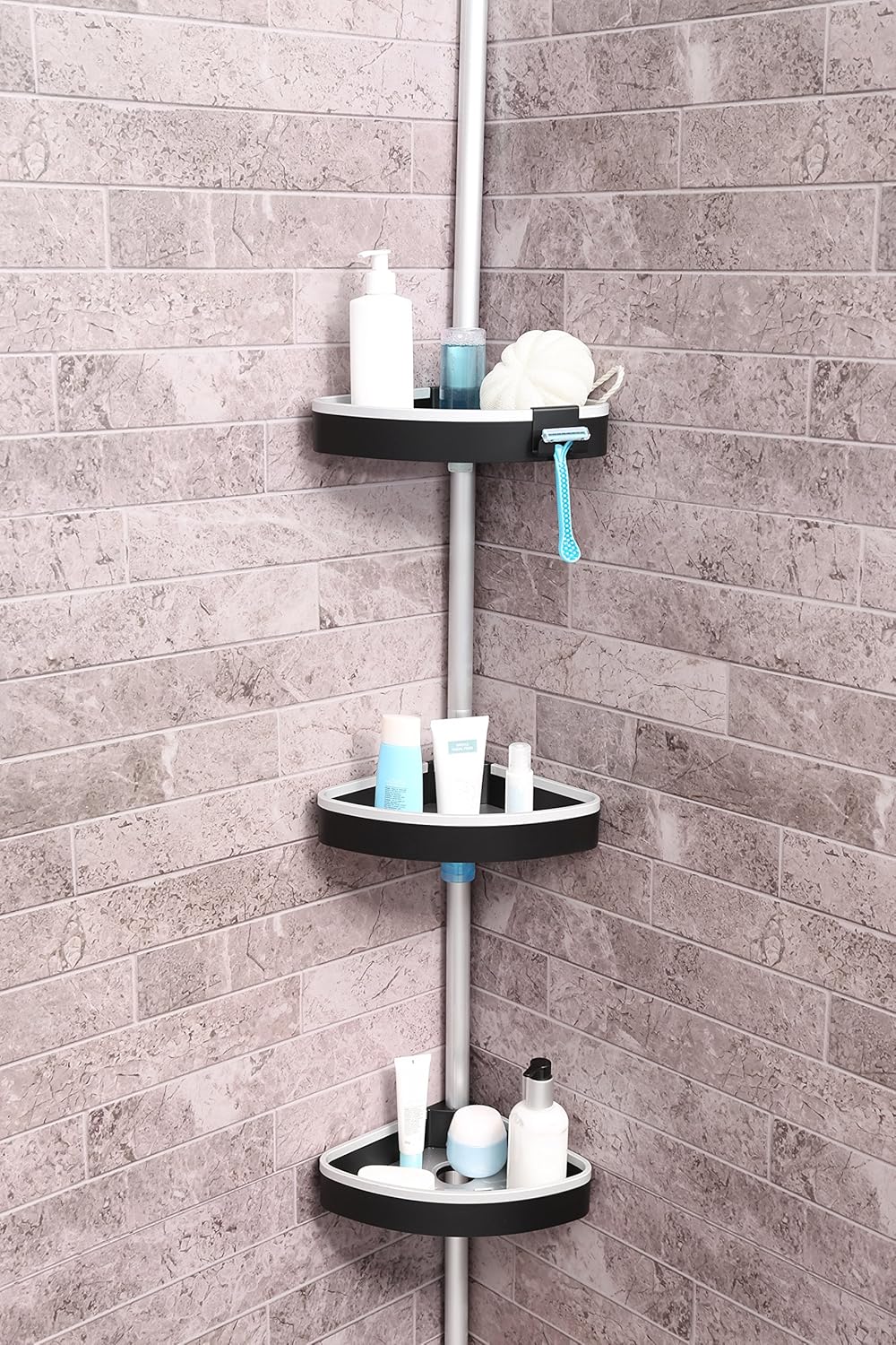 Primanova N38 Black & Silver NonRust 3 Tier Telescopic Corner Shelf