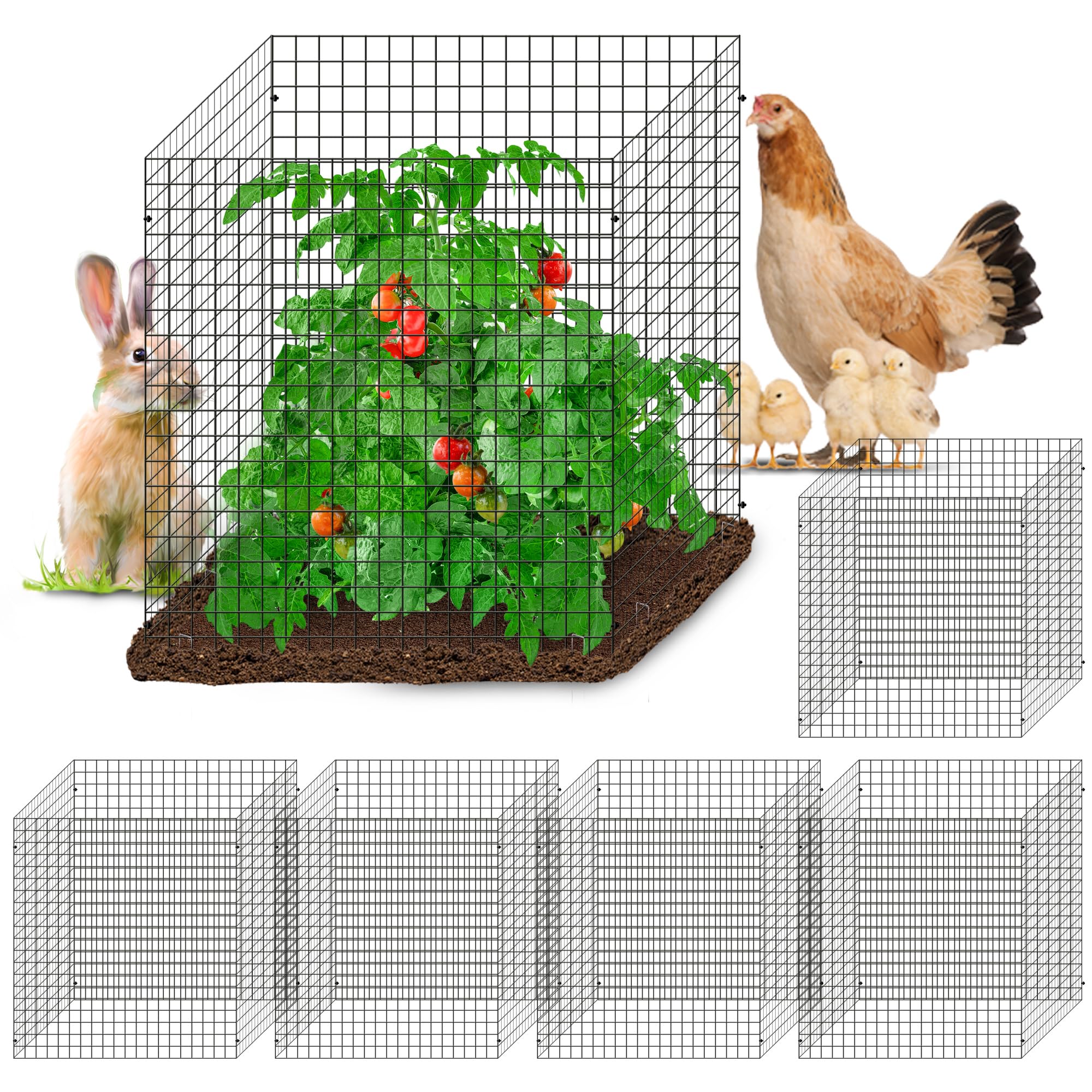 Warmfarm 24 Pics DIY Metal Plant Protectors from Deer, Garden Fencing Animal Barrier Size 11.8 * 11.8 inches, Mesh Plant Cage Chicken Wire Cloche for Plants with Stakes and Nylon Cables (24 Pcs)