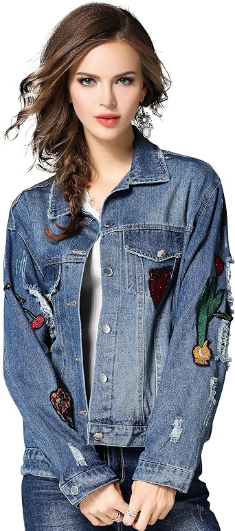 Amazon.com: Chaquetas de mezclilla bordadas con botones florales para mujer  negro/azul, chamarra vaquera con bordado floral envejecido., Azul (Style  1-Blue) : Ropa, Zapatos y Joyería