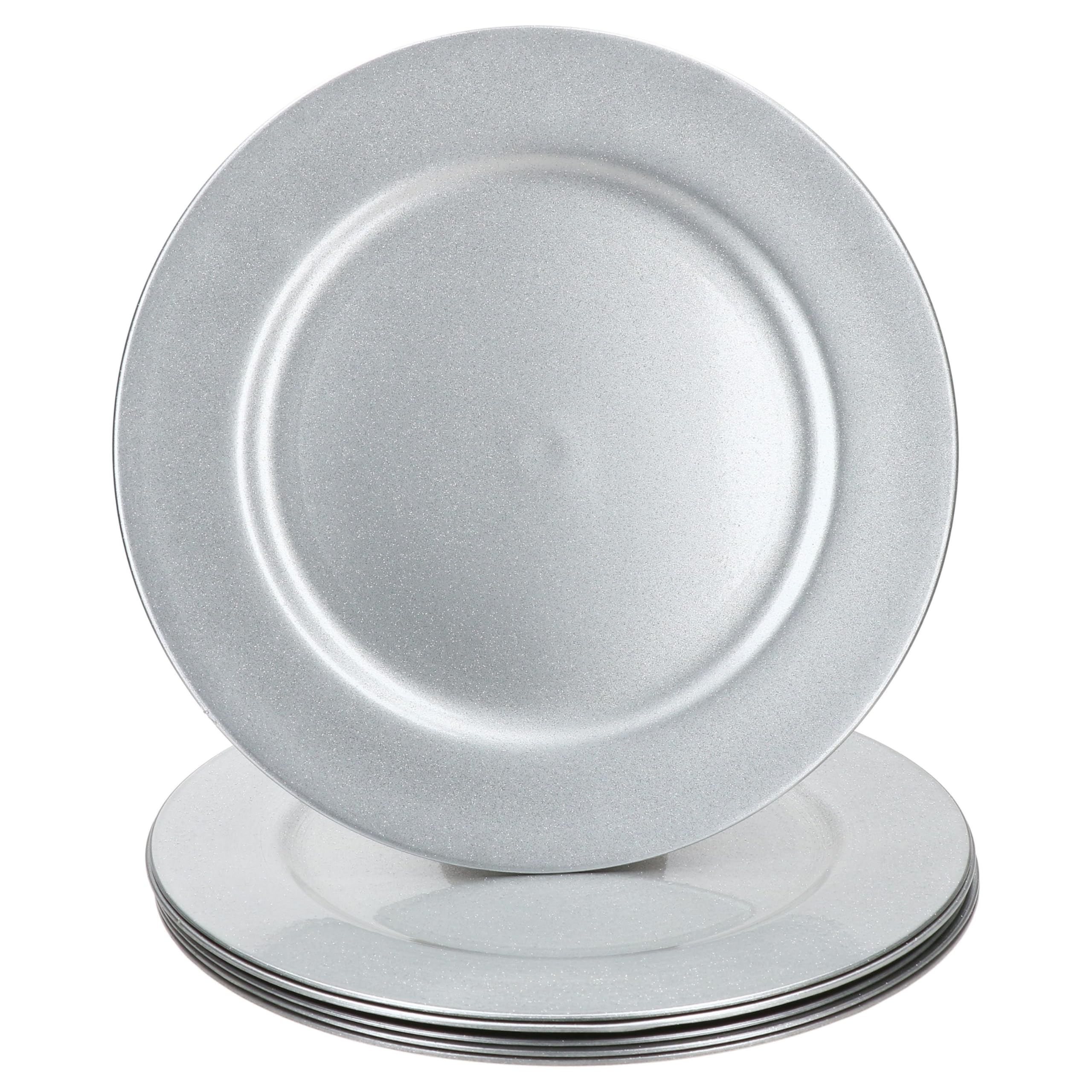 MamboCat Lot de 6 assiettes de présentation argentées à paillettes I Ø 33 cm I Assiettes décoratives légères en plastique I Set de table pour 6 personnes I pour Noël, mariages et autres