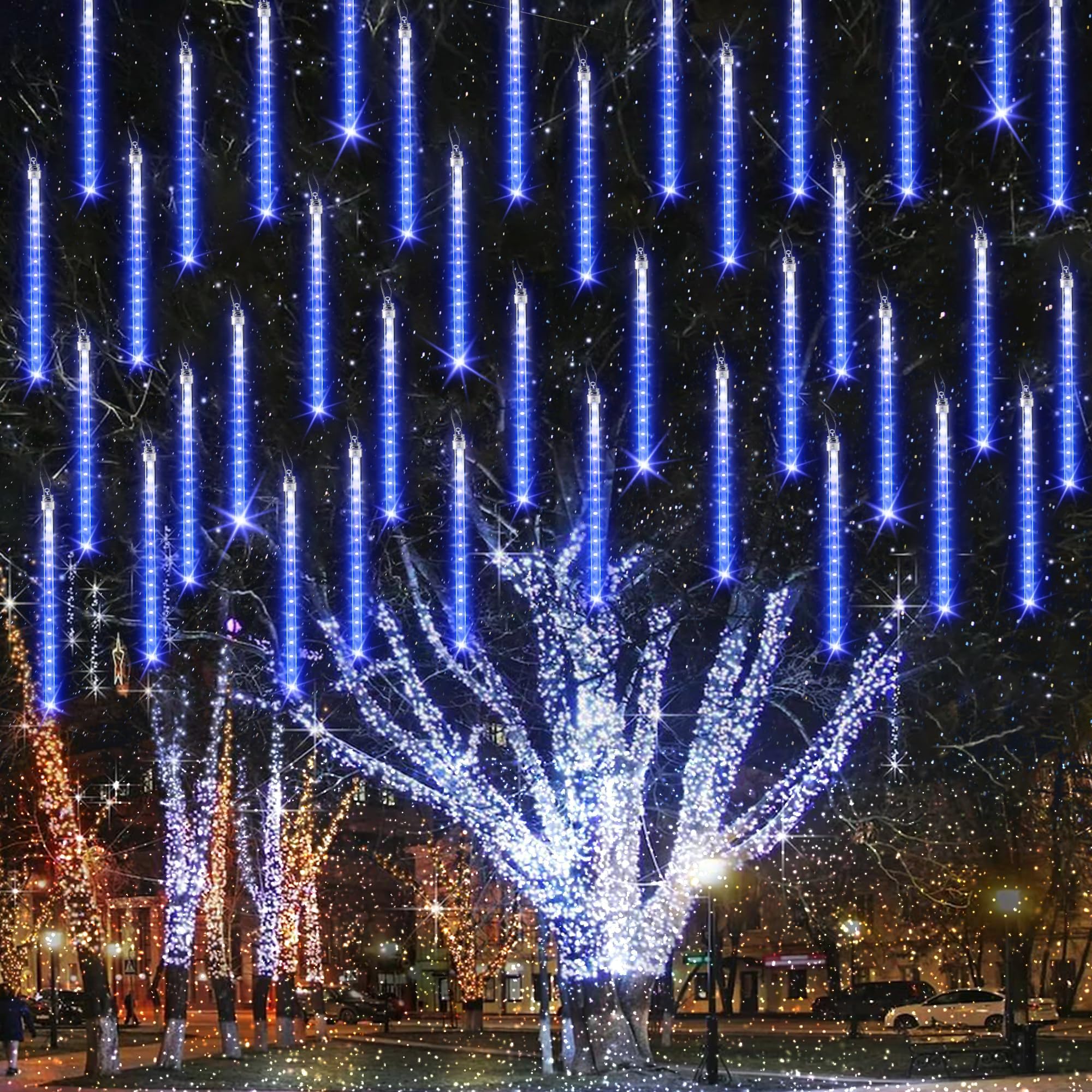 Joomer 11.8 inches, 10 tubes, 240 LEDs, meteor shower lights, with timer function, waterfall lighting, LED icicle lights, raindrop lights, for Christmas tree decoration