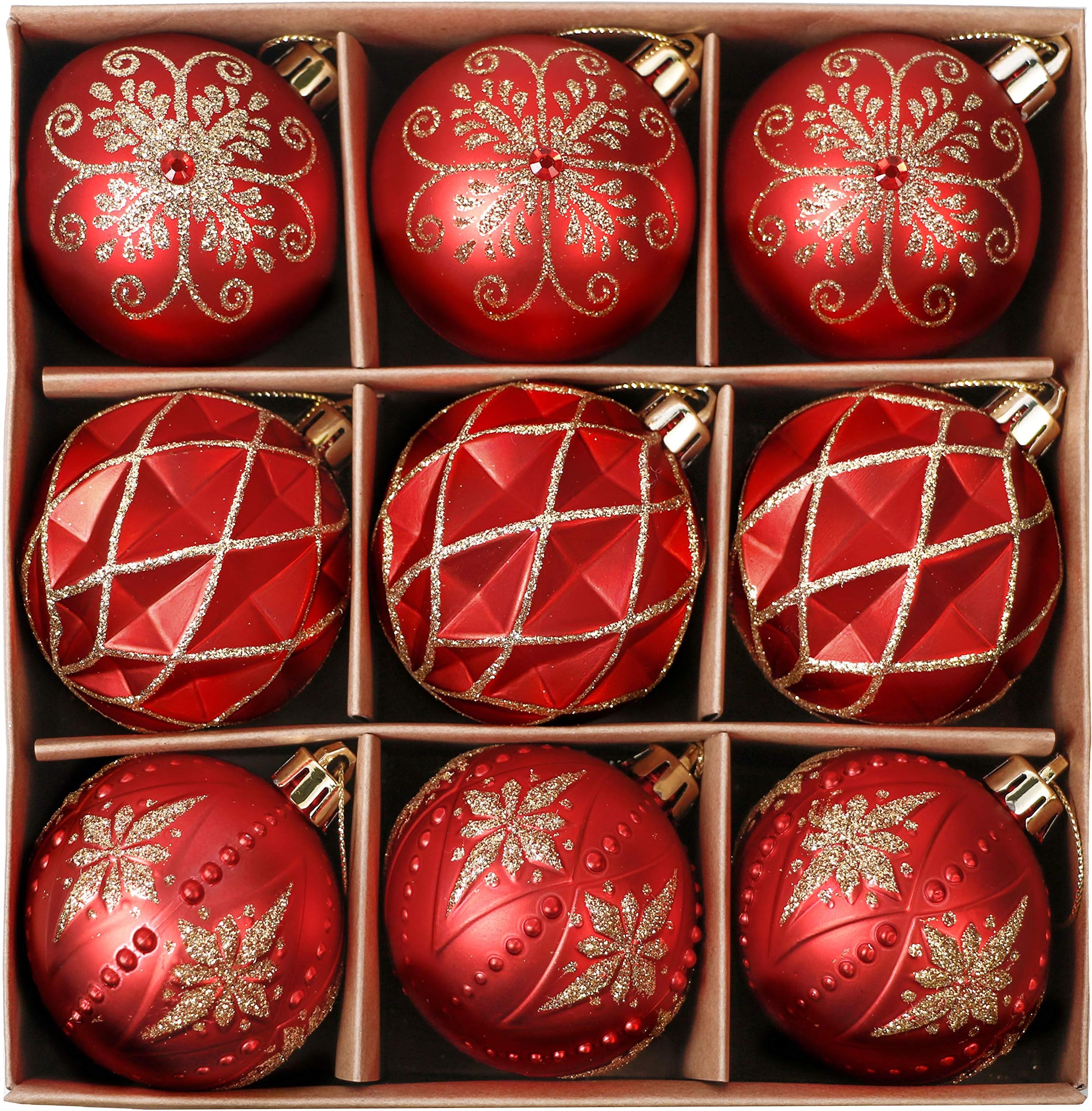 Valery Madelyn 9pcs 6cm Shatterproof Christmas Baubles,Luxury Red and Gold Christmas Ball Ornaments for Christmas Tree Decorations