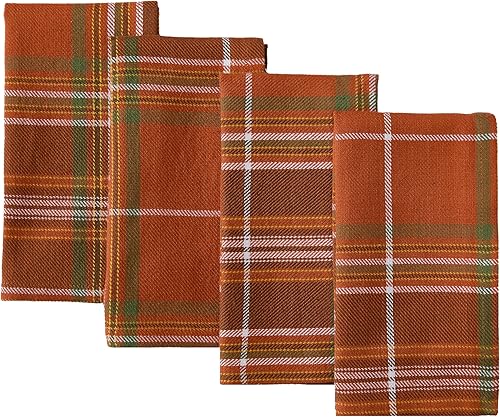 Miniatura 1 de Culloden - Servilletas de tela a cuadros de cosecha de otoño y Acción de Gracias, tradicionales, color óxido y verde, 100% algodón, juego de 4