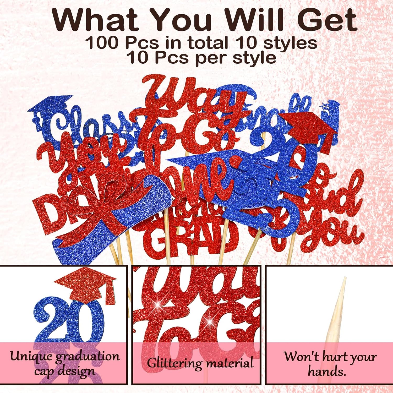 FoldTier Graduation Decorations 2026 100 Pcs Graduation Cupcake Toppers Congrats Grad Class of 2026 Cupcake Picks Toppers Diploma Supplies for Party Decorations(Red, Blue)