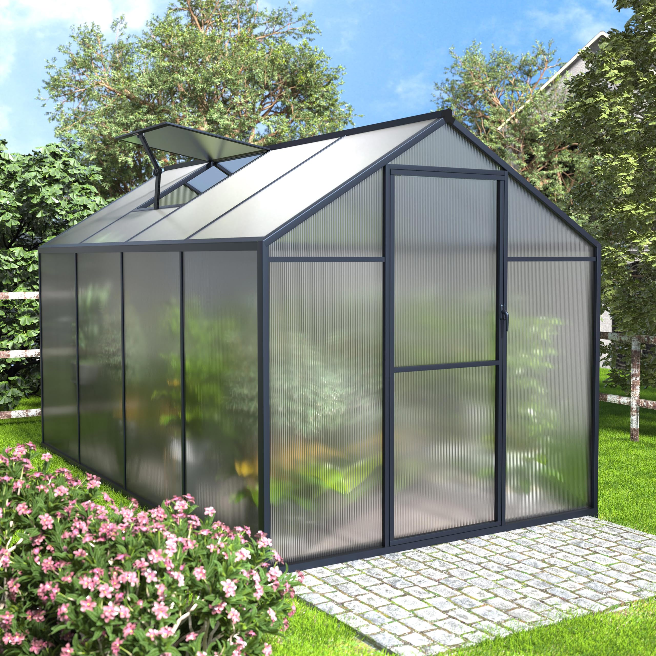 VEIKOU 6x8 FT Greenhouse in a backyard setting
