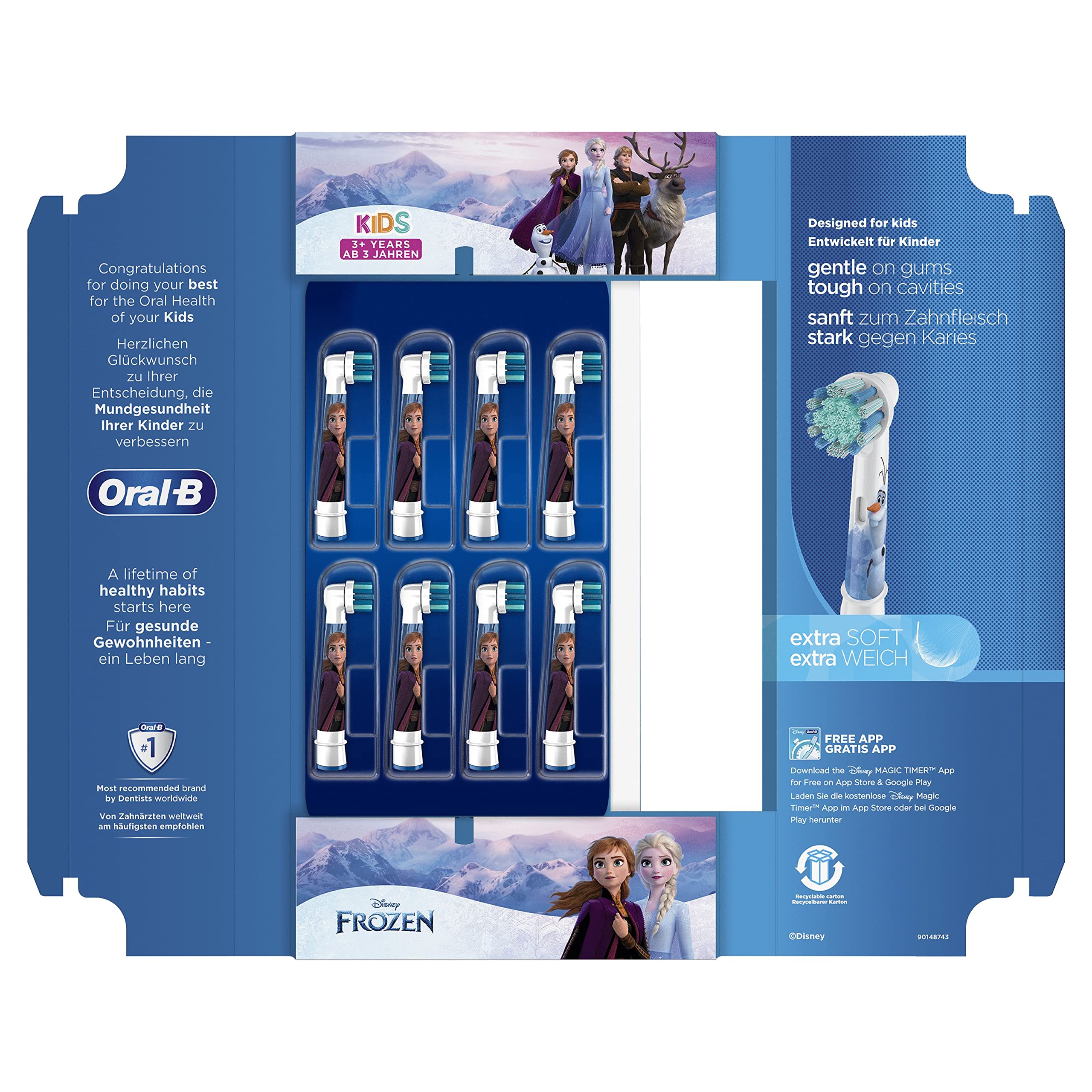 Oral-B Kids Recambios Cepillo de Dientes Eléctrico con Personajes de Frozen 2 de Disney, Pack De 8 Cabezales,1 Unidad (Paquete de 1) & Kids Recambios para Cepillo de Dientes Eléctrico de Niños