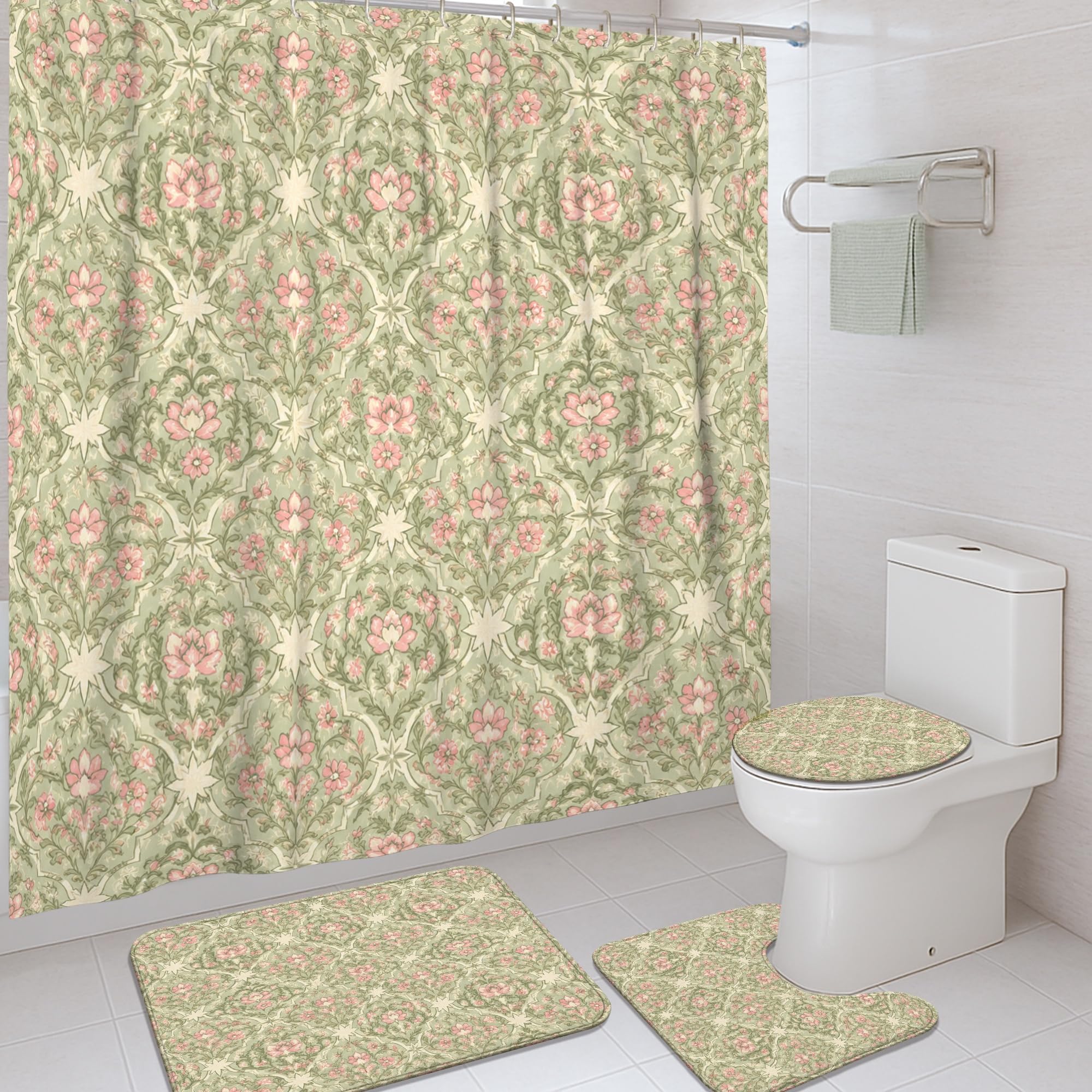 Rideau de douche lavable avec tapis de bain pour rénover une salle de bain