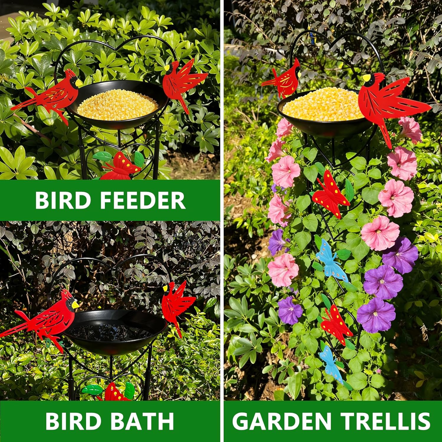 Bird Feeder with Garden Trellis for Climbing Plants Outdoor, Bird Bath with Metal Butterfly Decor for Garden Wild Birds