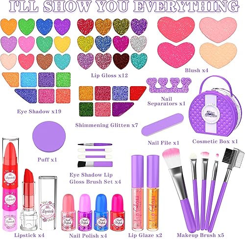 Miniatura 2 de Kit de maquillaje para niños, 66 piezas, juego de maquillaje lavable para niñas pequeñas, juego de cosméticos real, juego de maquillaje, juego de