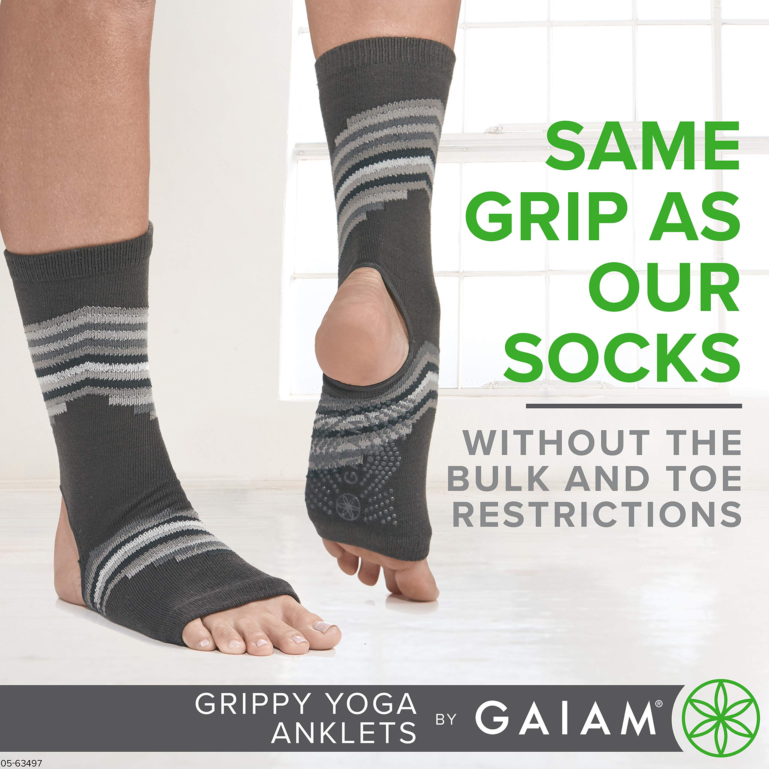 Gaiam Yoga Sock Anklets - Grippy Leg Warmer Ankle Socks for Yoga, Barre, Pilates, Dance, Aerobics - Smokey Grey