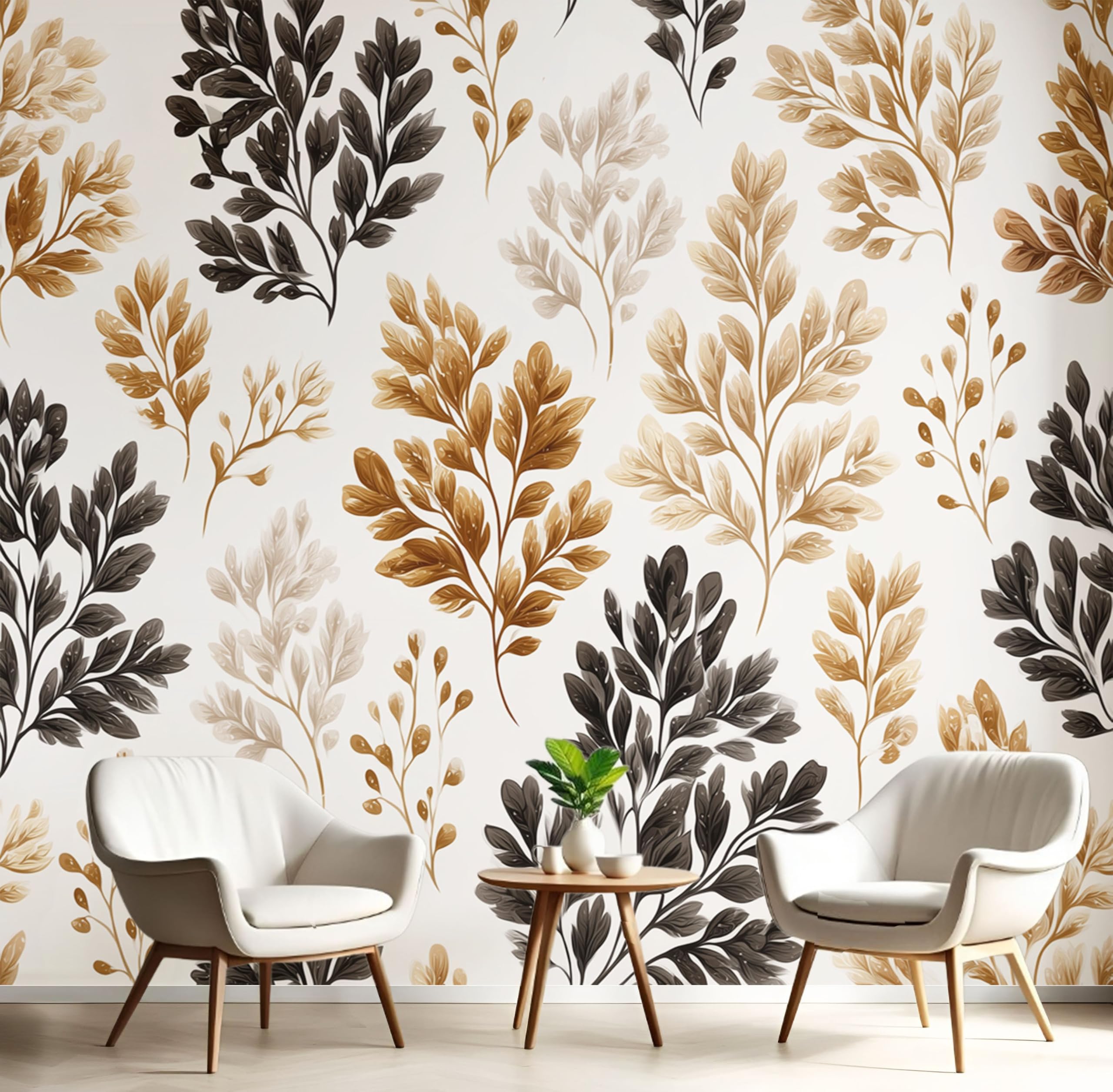 Papier peint feuilles vintage beige pour une décoration murale de salon chaleureuse