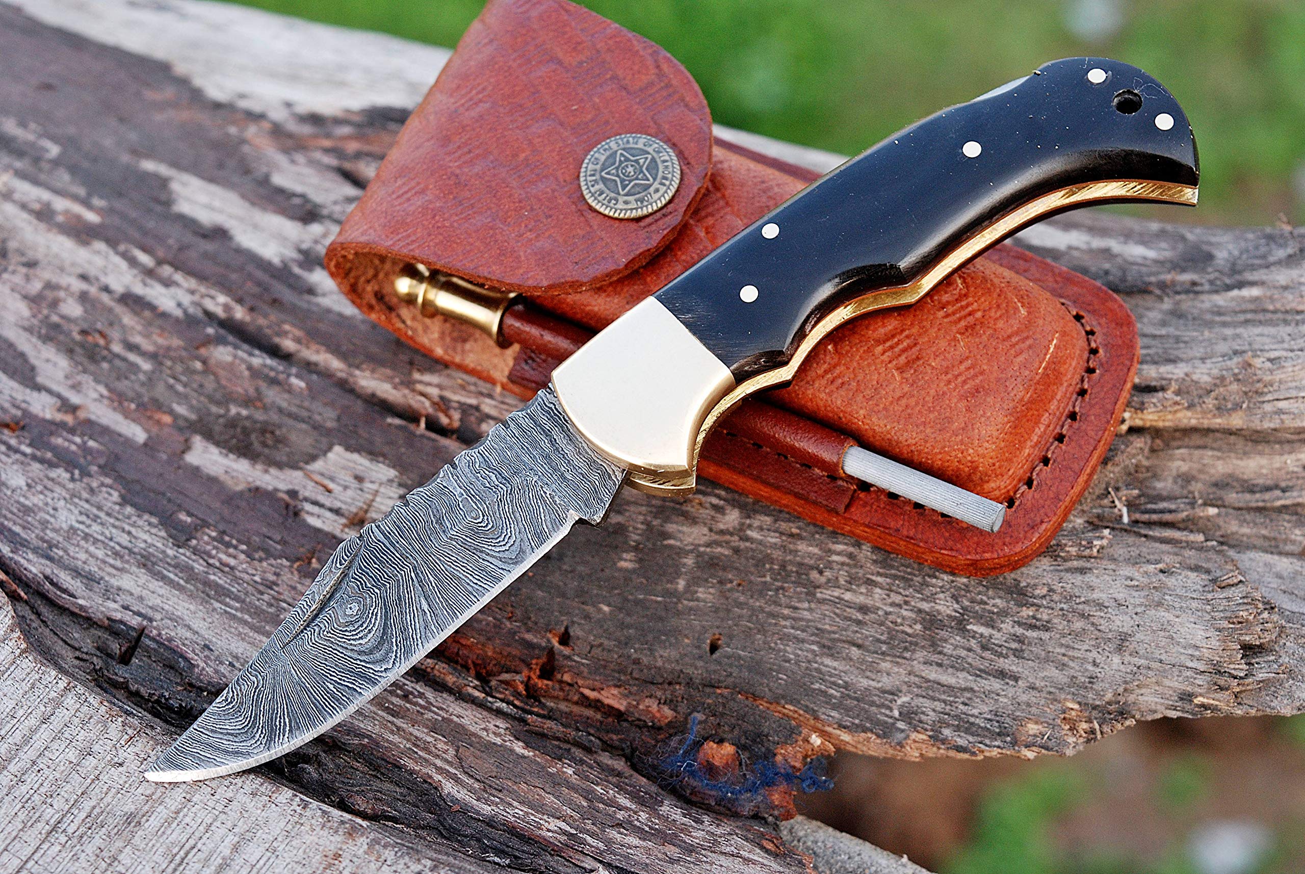 Buy Handmade Damascus Steel Pocket Knife & Knife Sharpener Damascus