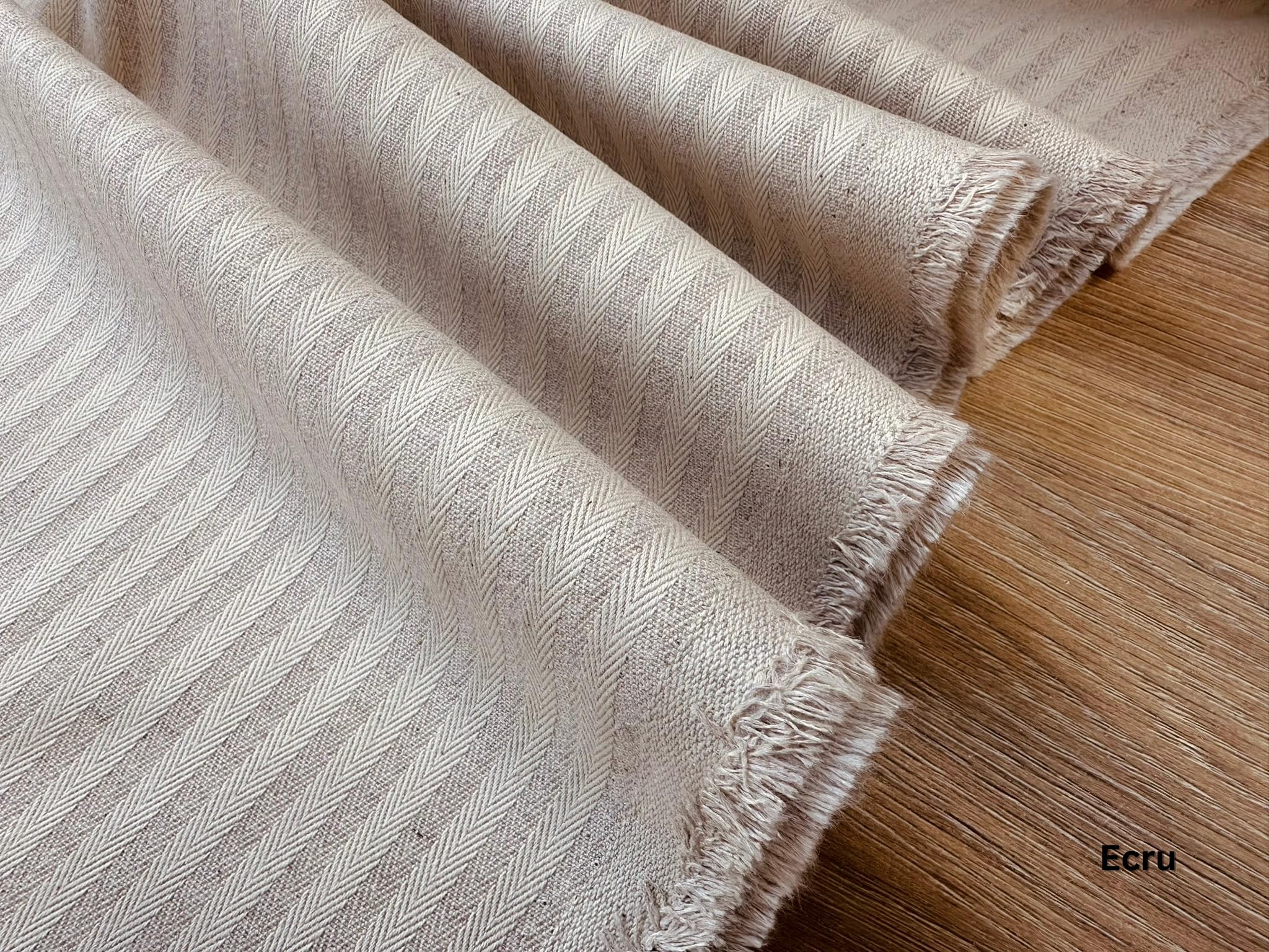 Tissu à chevrons effet lin 5 mm pour coussin, motif rayures crème, décoration d'intérieur, couture – 328 cm extra large – Vendu au mètre – Écru