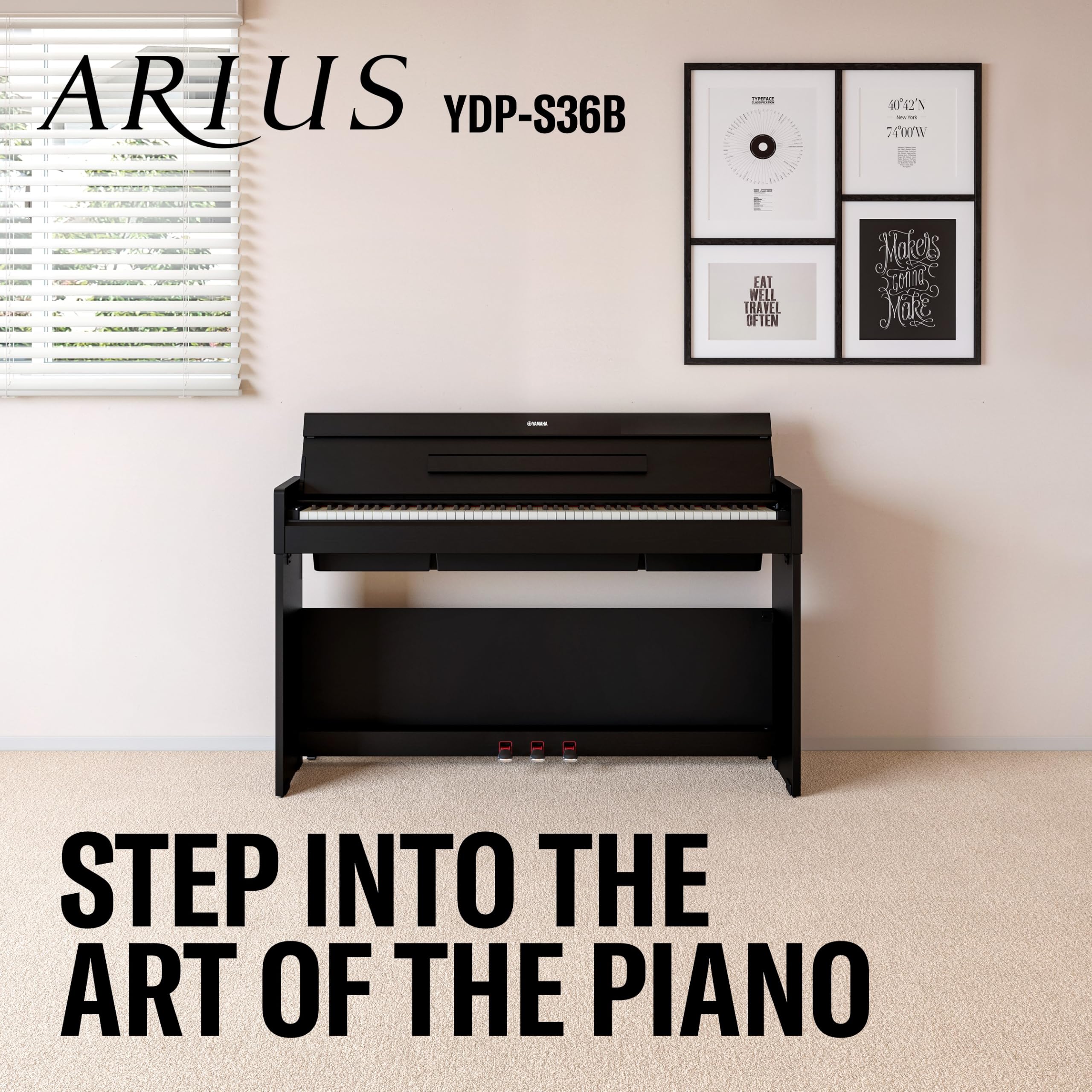 YAMAHA YDP-S36 Digitalpiano – 88 Gewichtete GHS-Tasten, CFX Concert Grand Sound, Schlankes Design, Bluetooth, 3 Pedale, Ideal für Zuhause & Anfänger – Schwarz
