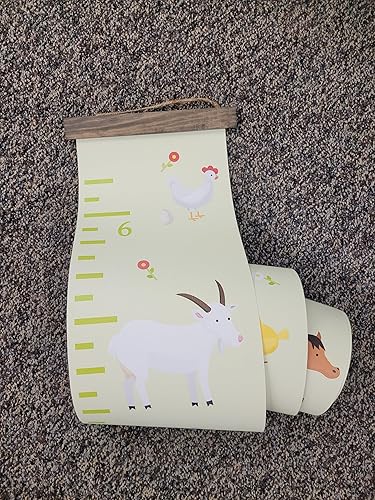 Miniatura 9 de Tabla de crecimiento de lienzo de animales de granja para decoración de pared de guardería, listo para colgar, regla de altura de los niños, letrero