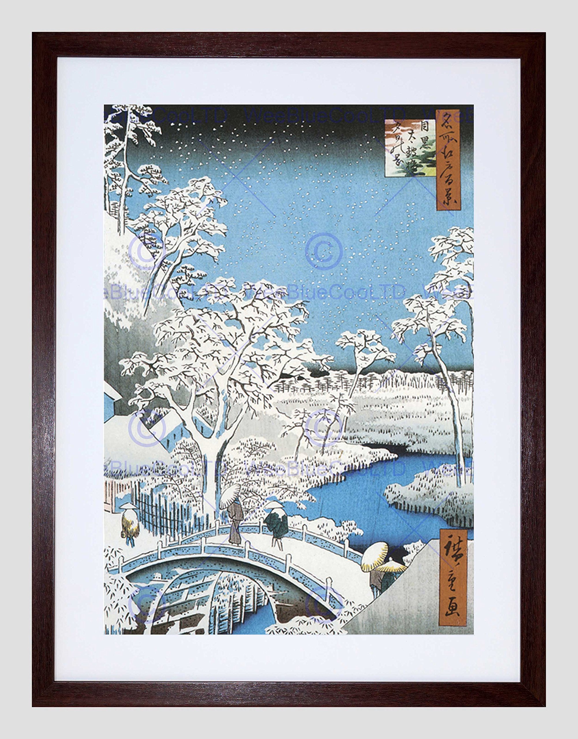 Wee Blue Coo Painting Japanese Woodblock Winter Bridge Over River Framed Wall Art Print