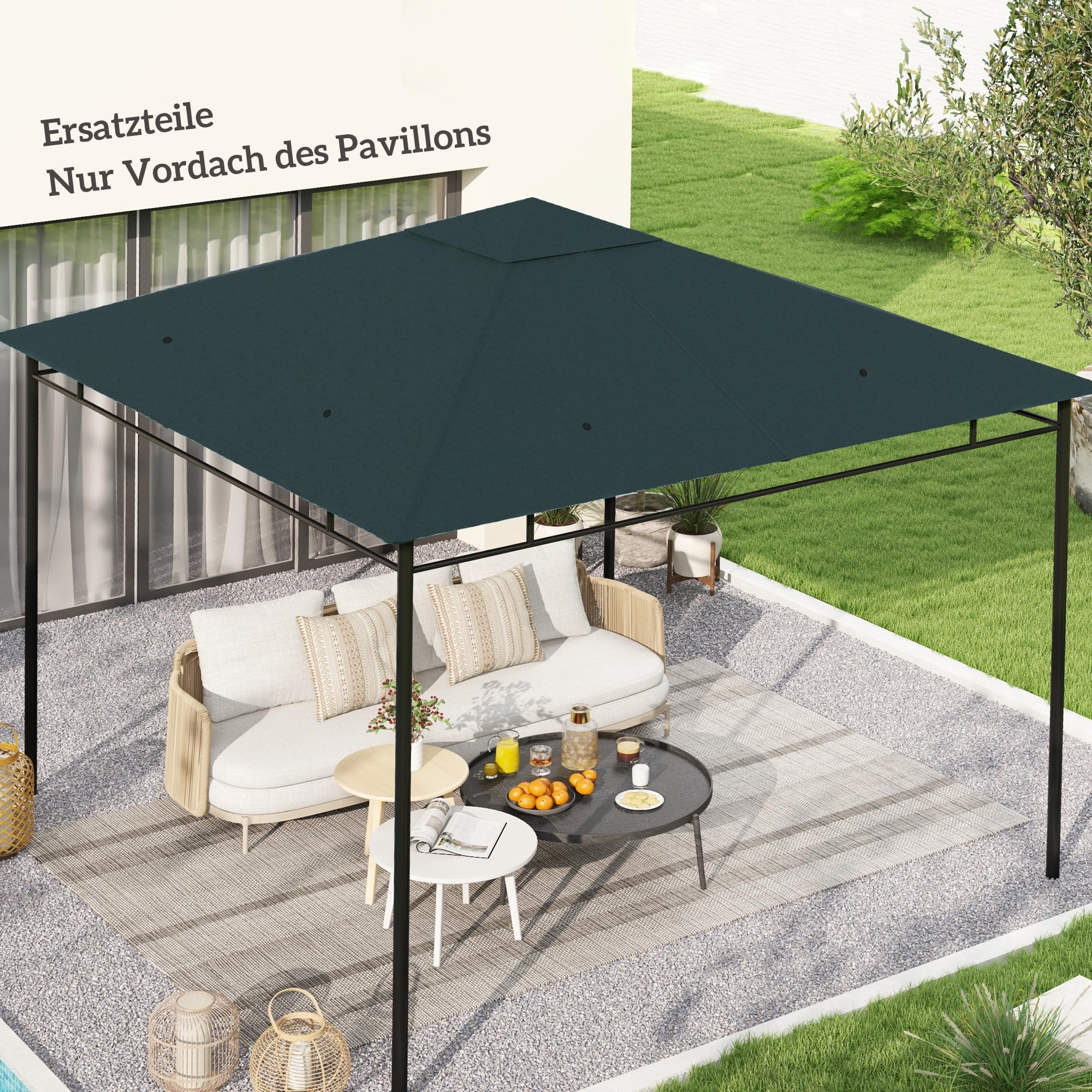 Outsunny Ersatzdach für Pavillon 3x3m wasserabweisend Pavillondach mit Belüftetes Top-Design 8 Wasserabflusslöcher Ersatzbezug für Gartenpavillon Ersatzteile aus Polyester-Stoff, Dunkelgrau