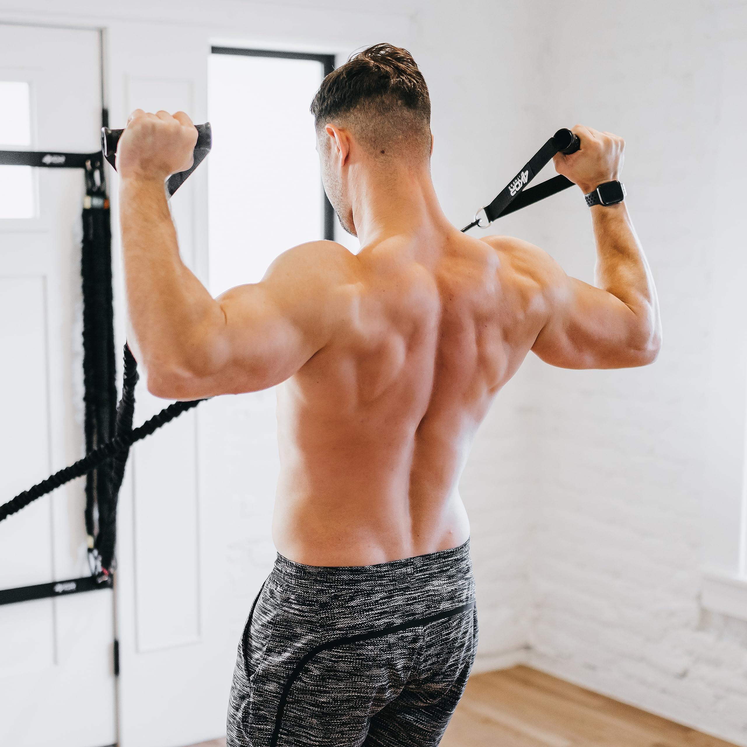 Resistance Cords - Shoulder and Core Resistance Bands - Perfect for Dynamic Warmups and Rehab - Deluxe Pair of 2 Black Cords and 2 Universal Handles - 4KOR Fitness