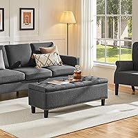 Vista 5 de Yaheetech Banco otomano de entrada de 49 pulgadas con almacenamiento, taburete multiusos para reposapiés, color gris oscuro