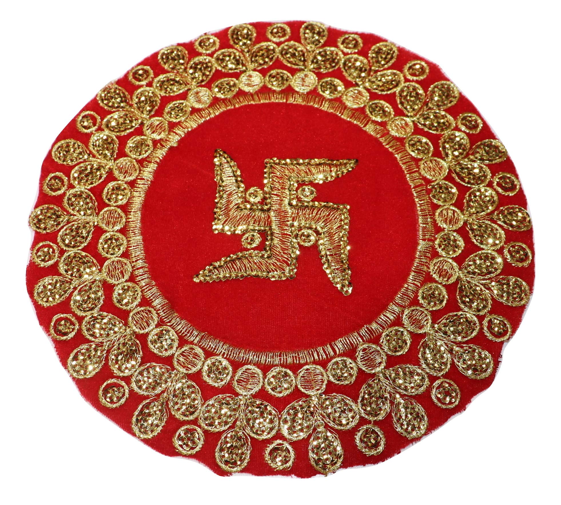 Aashita Creations Pooja Chowki Assan/Puja Assan/Embroidered Puja Altar Cloth for Multipurpose/Prasad Thali Cover/Puja Table Assan, Diameter - 6 Inch