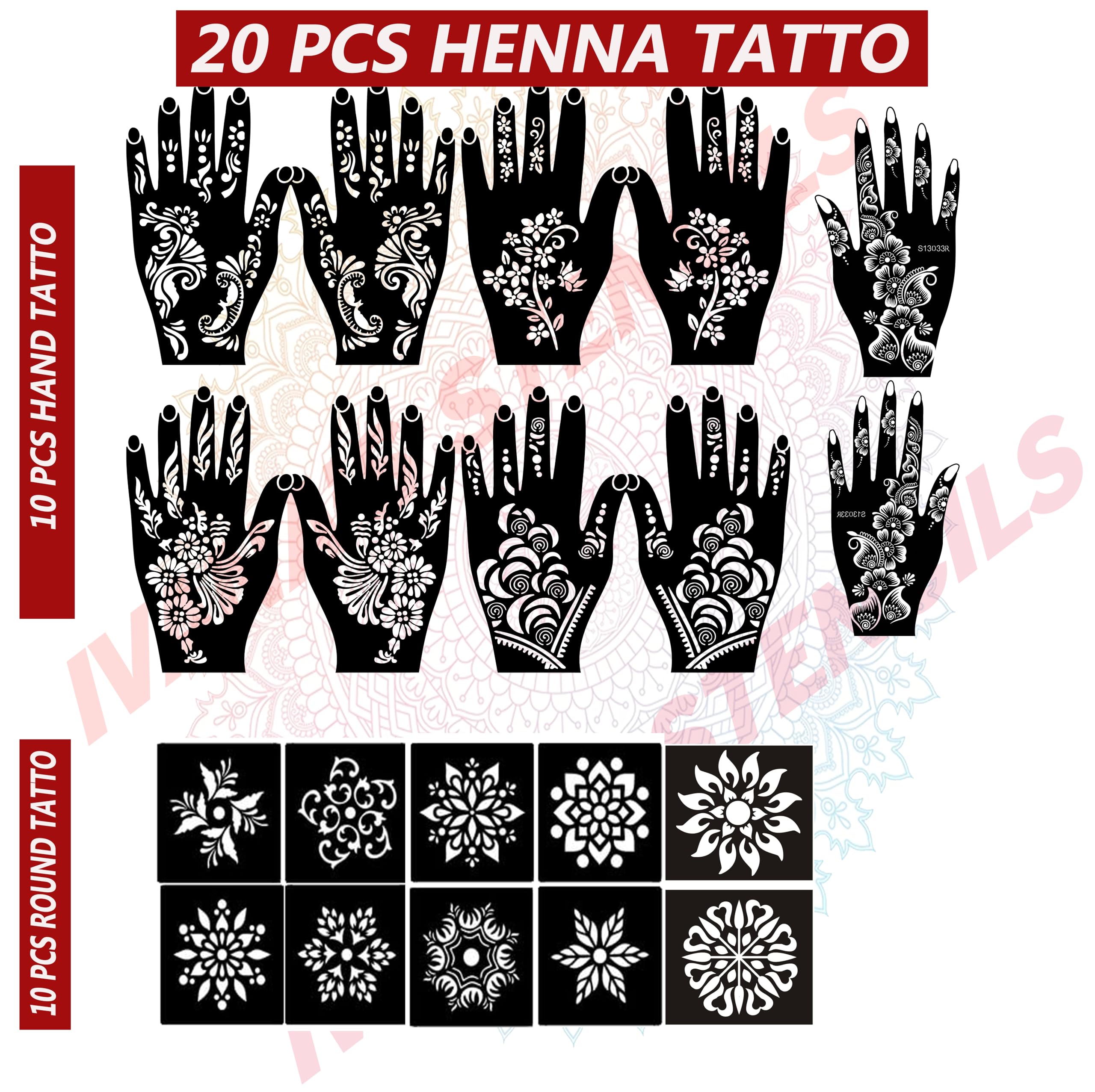 Ivana's Mehndi Tattoo Stencil Mehndi Design for Hands Set of 20 pc Combo Pack,10 Pcs Hand Design 10 pcs Round Stencils for Women, Girls and Kids, Easy to Use in Just 4 Simple Steps- CPT-2025 - Image 2 thumbnail