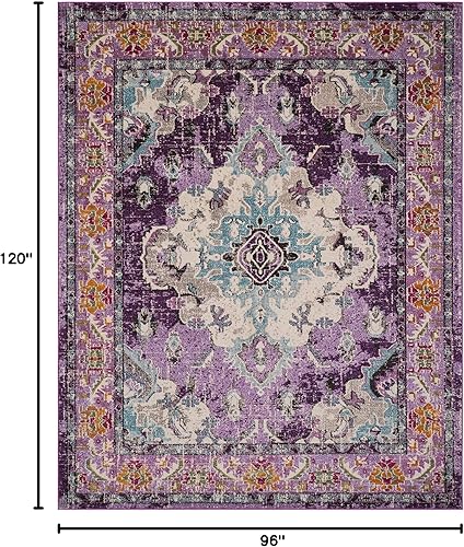 Miniatura 2 de Safavieh Tapete de área, colección Monaco, 8 pies x 10 pies, diseño desgastado bohemio de medallón, violeta y celeste, no desprende pelusa y de