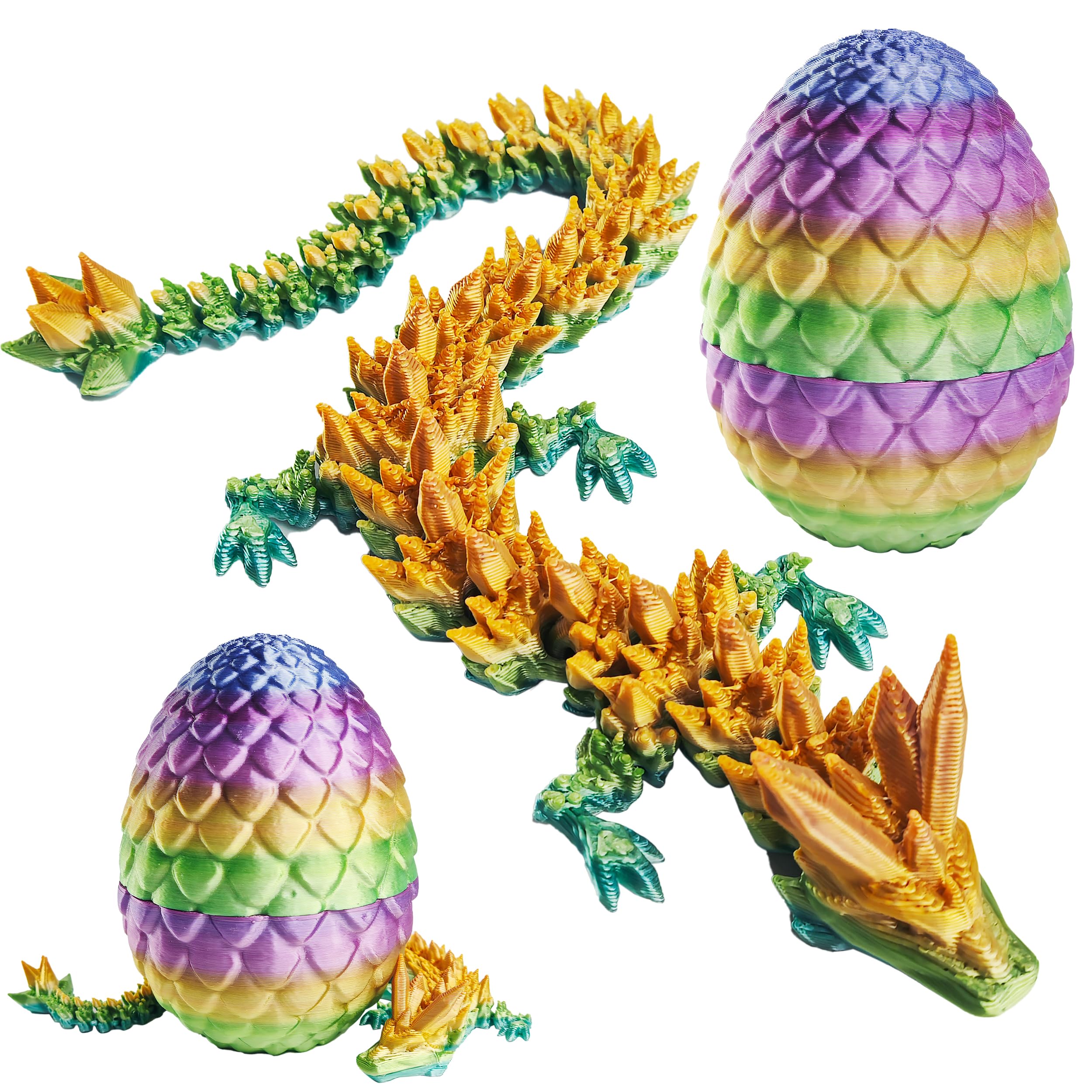3D Printed Articulated Dragon with Crystal Dragon Egg, Dragon Full Articulated Fidget Toy for Home Office Decor, Car Decor, Executive Desk (Rainbow)