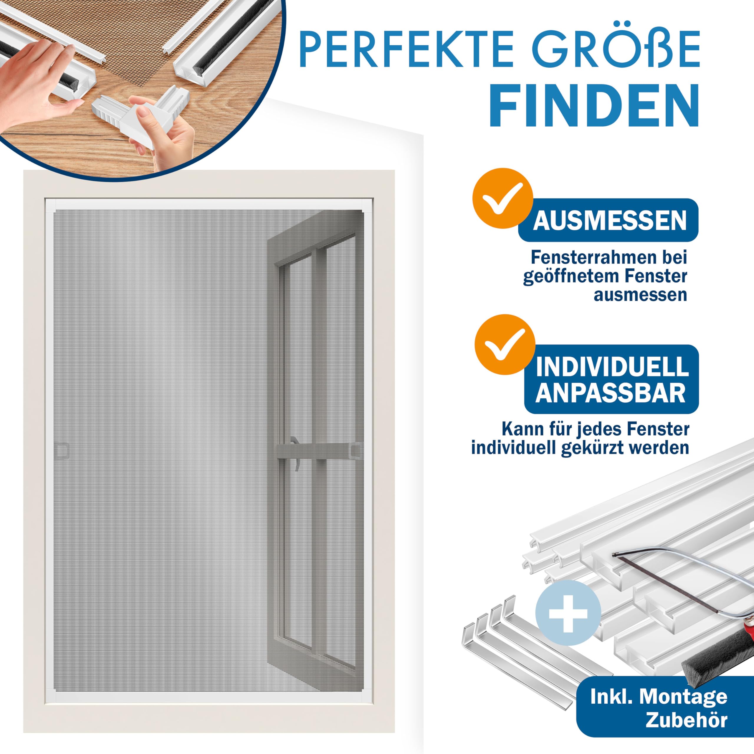 KESSER® Zanzariera per finestre con telaio in alluminio Zanzariera, Protezione dagli insetti, Zanzariera, Rete contro le zanzare, telaio di fissaggio, senza foratura e viti, 130 x 150 cm, Bianco