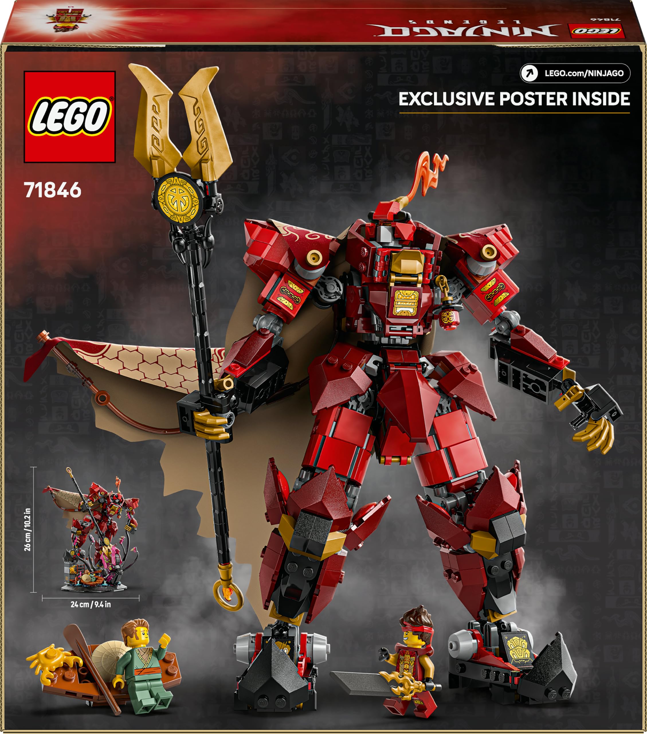 LEGO Ninjago Mech Cavaliere del Fuoco Giocattolo - Set da Monstrosity con Action Figure Robot Snodabile, 2 Minifigure e Mostro Marino su Espositore - Regalo di Compleanno per Bambini 14+ Anni - 71846