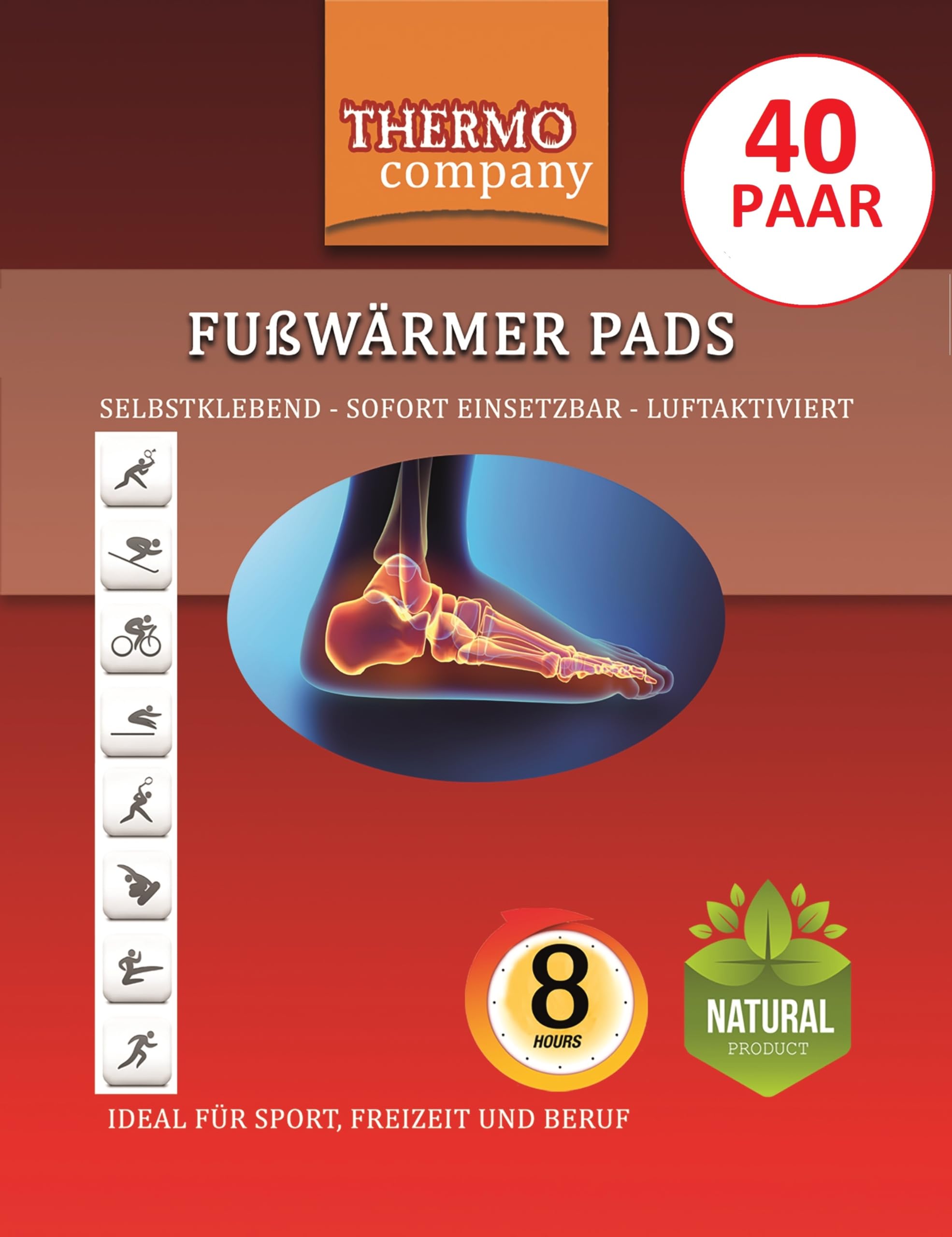 Fußwärmer Pads – 40 Paar Selbstklebende Wärmepads für Füße, Zehenwärmer mit verbesserter Qualität, bis zu 8 Stunden Wärme, ideal für Sport, Freizeit & Arbeit