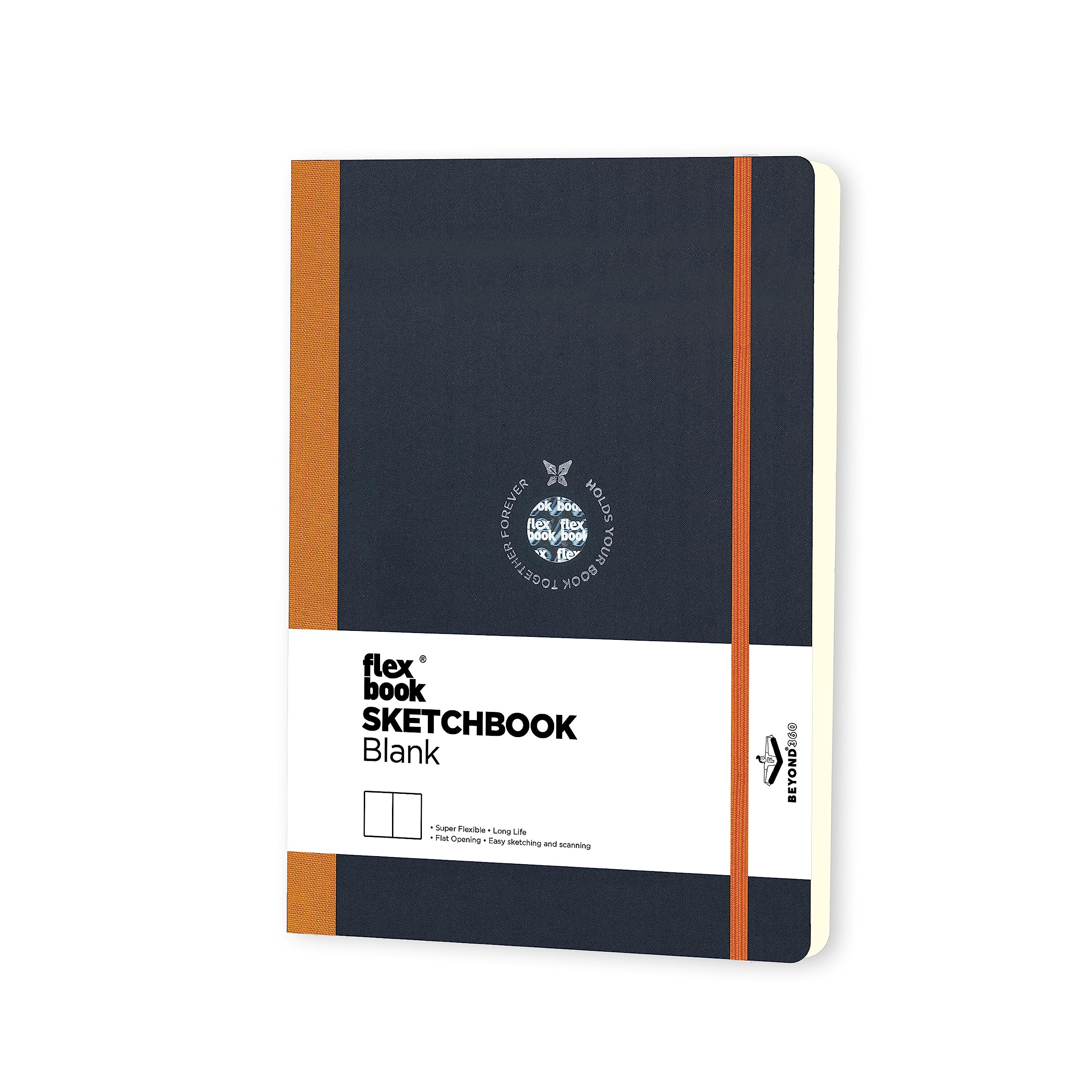 flexbook Sketchbook Orange | Medium | 15.5x21.5cm | 96 pages | 170gsm Special Quality Munken Paper | Special Black Art Paper Cover | Elastic Band Closure | FSC Certified