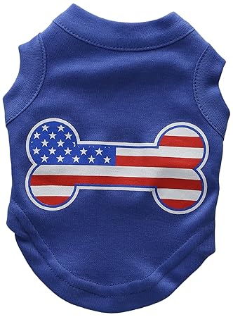 Mirage Pet Products Bone Shaped American Flag Screen Print Shirt, X-Small, Blue
