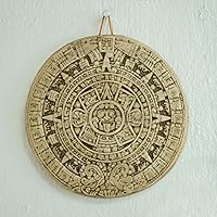 Vista 2 de NOVICA Calendario arqueológico de Adviento con placa de cerámica, gris, calendario azteca beige pequeño