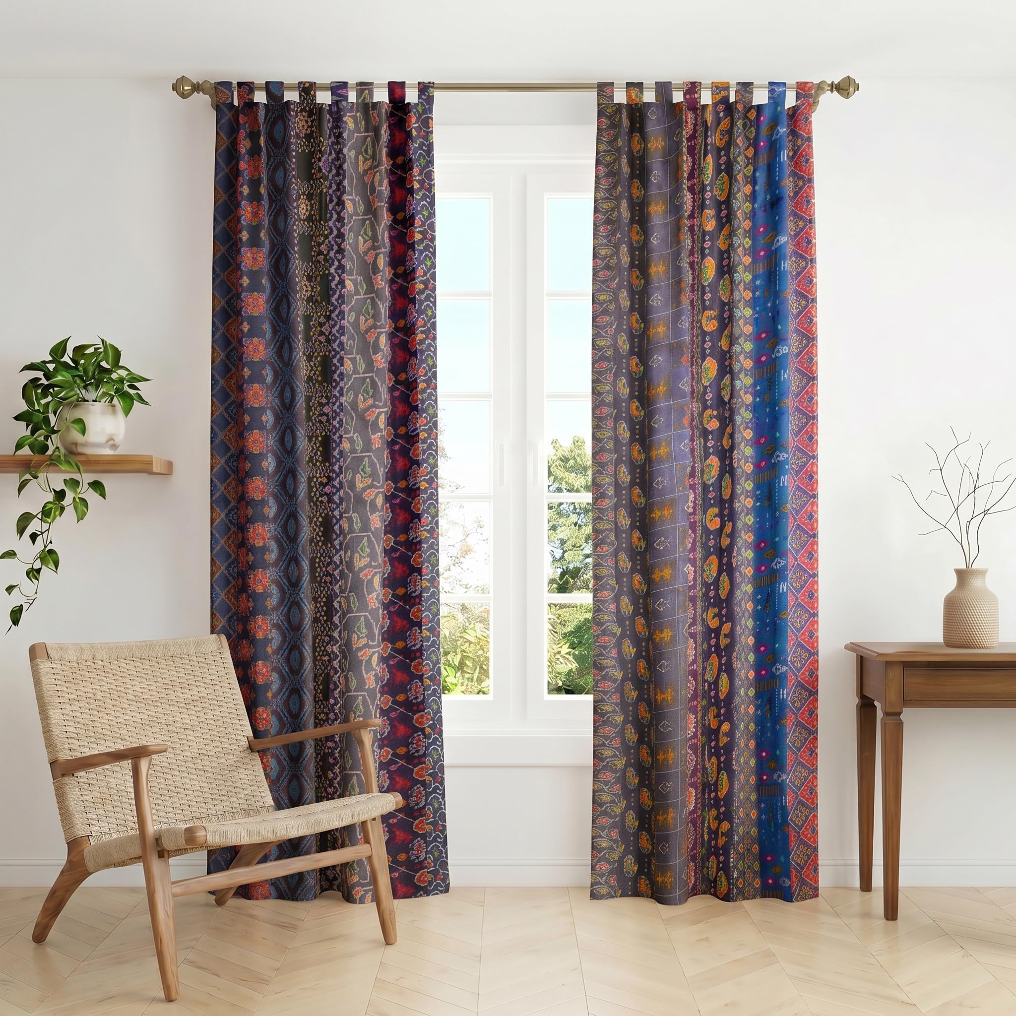 Rideaux indiens style sari pour fenêtre de salon bohème chic lot de 2