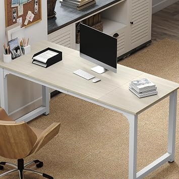 NSdirect Large Office Desk for Home Office, Large 63" Computer Desk Table, Wide Writing Study Desk for 2 Person, Metal Sturdy Frame Thicker Steel Legs, White Oak, 63"L x 23.6"W x 29.5"H