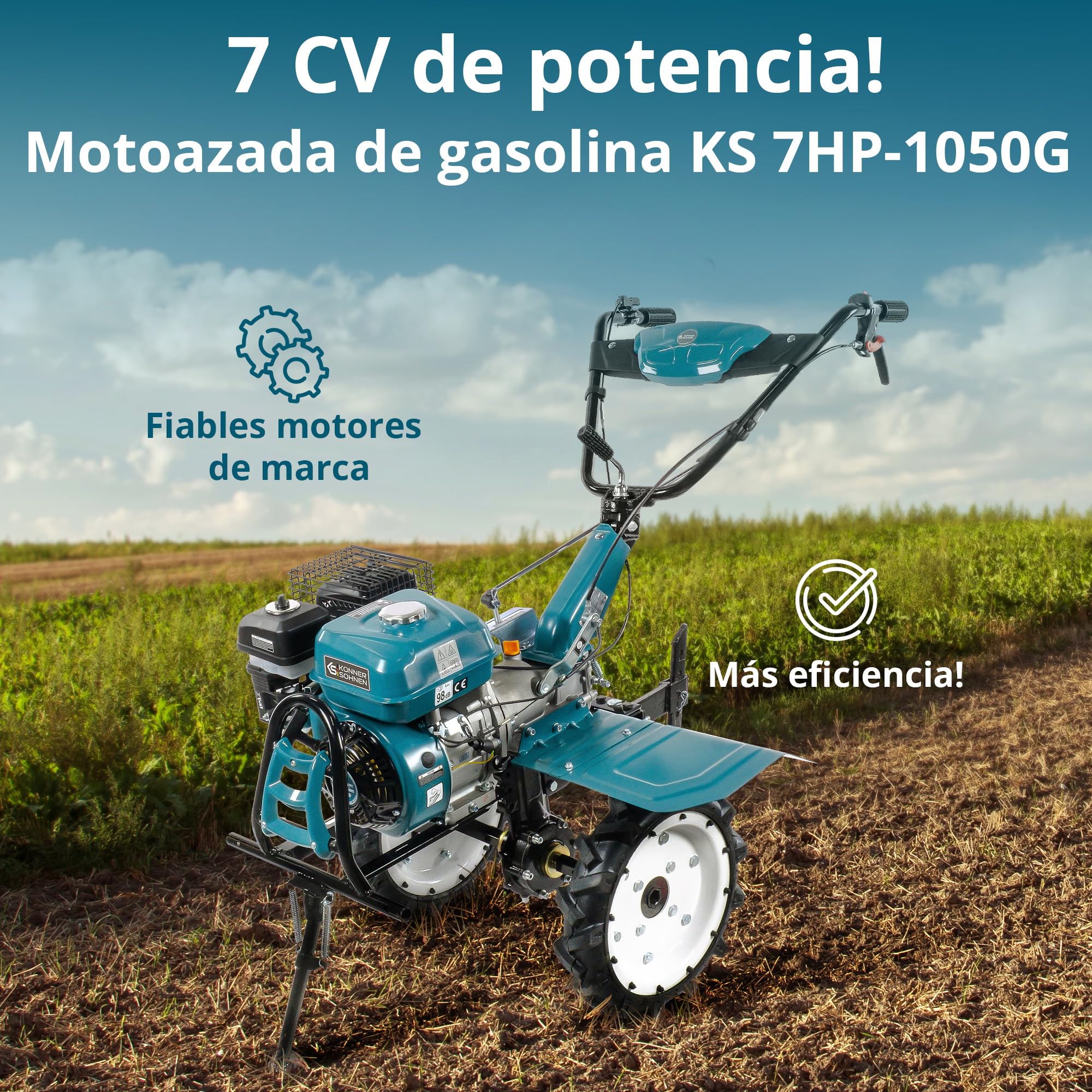 Könner & Söhner KS 7HP-1050G - Azada de Gasolina con accionamiento Directo, fresadora de jardín, fresadora forjada, 2 Marchas hacia adelante, Marcha atrás, ≤ 108 cm de Ancho de Trabajo