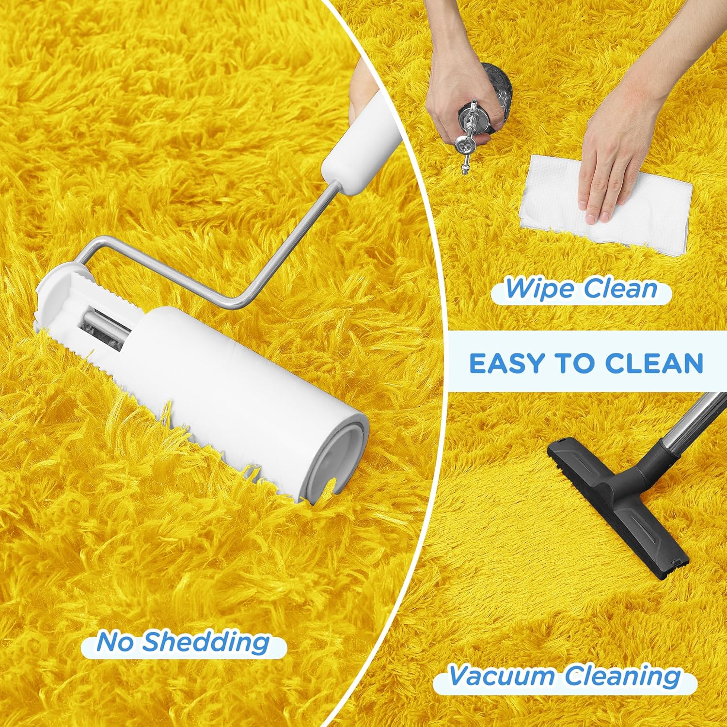 Yellow Shag Area Rug for Bedroom, 4x6 Fluffy Shaggy Rugs for Living Room Nursery, Ultra Soft Comfy, Modern Fuzzy Plush Carpet for Kids Boys Girls Teen Dorm Indoor Home Decor, Upgrade Non-Slip