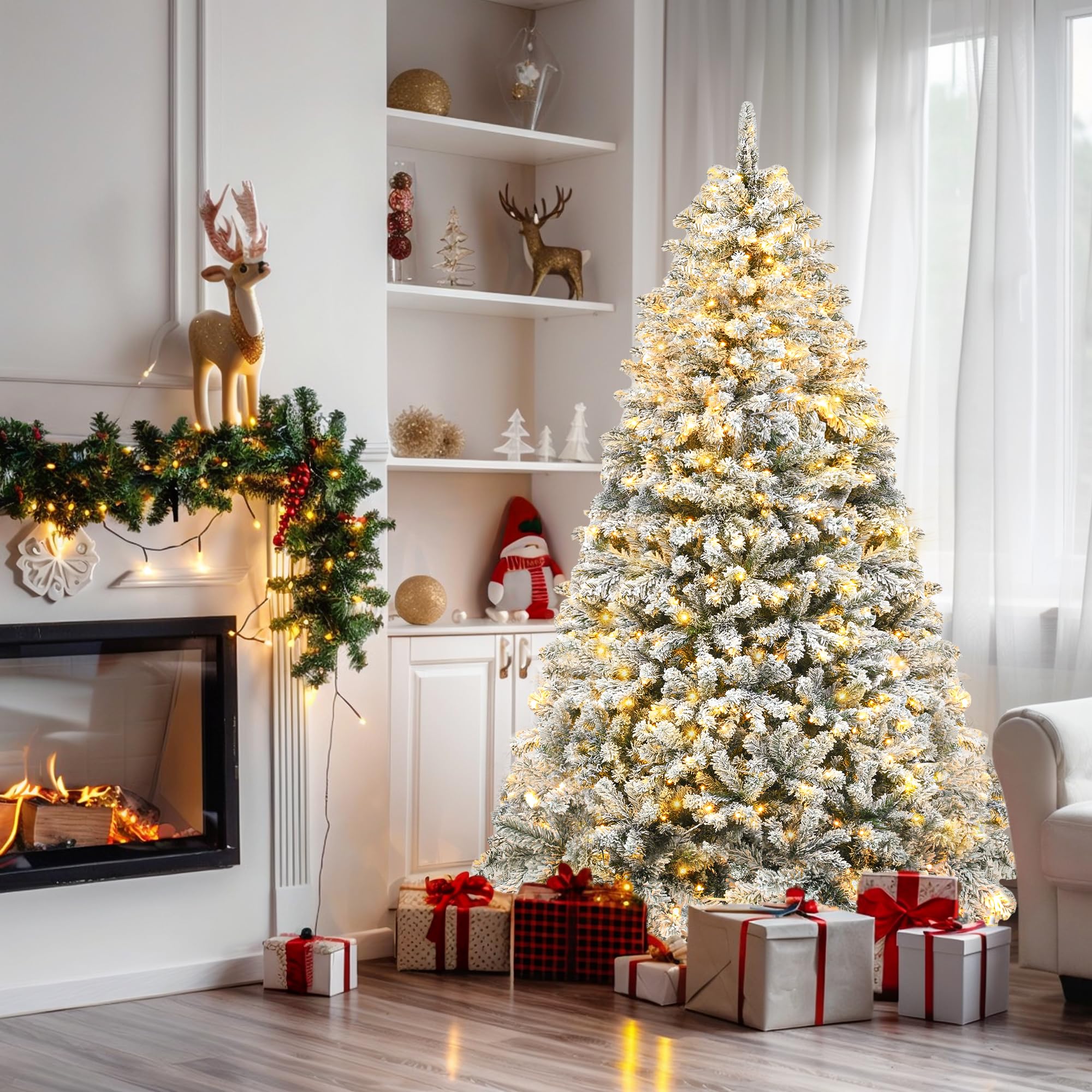 YITAHOME 182cm Künstlicher Weihnachtsbaum mit Schnee & 250 LED Beleuchtung, ca. 800 Spitzen, Naturgetreu Tannenbaum mit Klappsystem & Metallständer, Schnellaufbau für Zuhause Geschäfte, 182 x Φ95cm