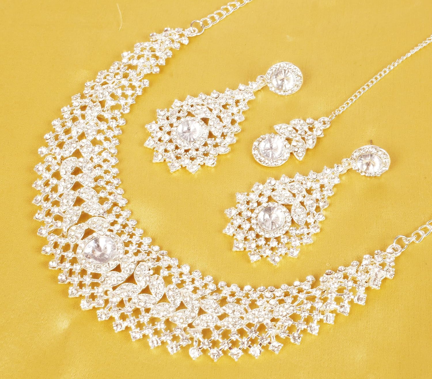 Sunsoul Touchstone Gold Silver Indian Jewelry Sets for Women Wedding Bridal Necklace Statement Bollywood Costume White Rhinestone Crystal Brides Fashion Chunky Party Formal Evening wear Accessories