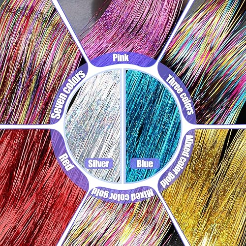 Miniatura 7 de Kit de oropel de cabello con clip, 12 piezas, extensiones de cabello de 20 pulgadas, resistente al calor, kit de oropel de cabello de hada con