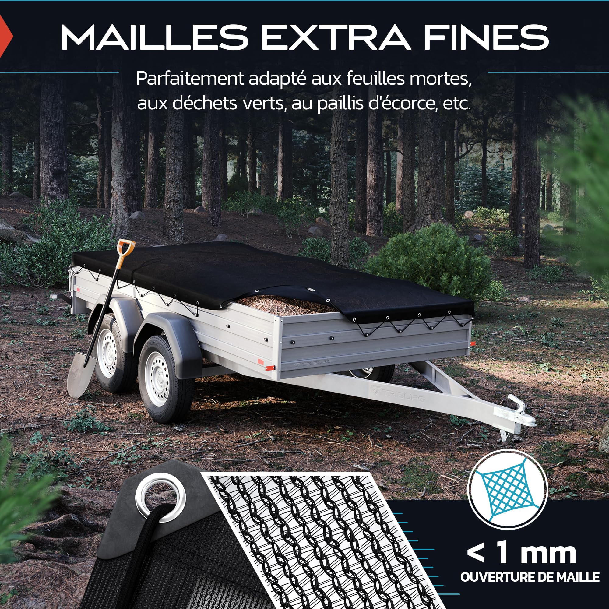 TRIBURG Filet de remorque à Mailles Fines 2,5x3,5 - Filet de Couverture de remorque pour la sécurisation du Chargement - Filet de remorque à Mailles étroites