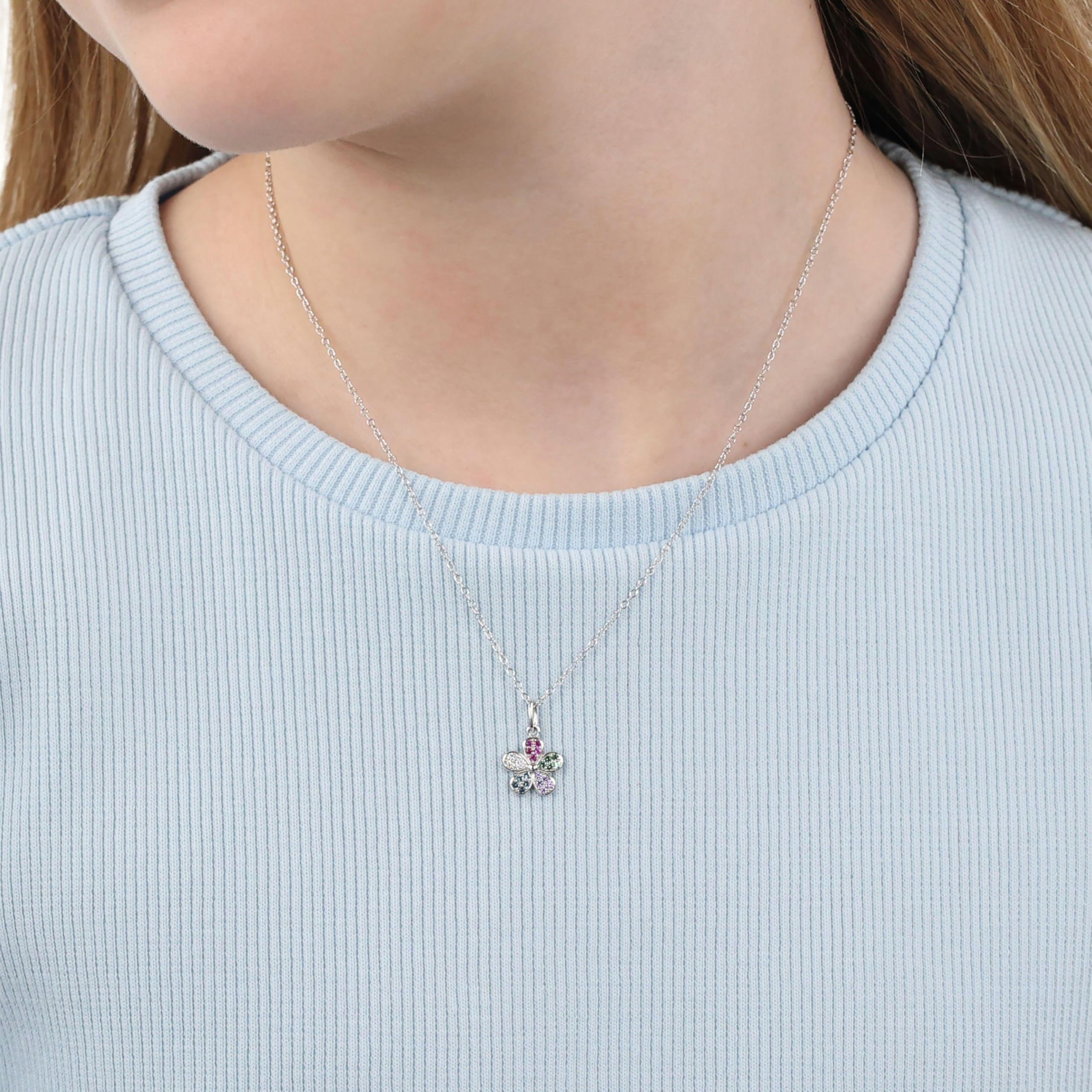 Prinzessin Lillifee Kette mit Anhänger für Mädchen, Sterling Sterling Silber 925, mit Zirkonia, 35+3 cm, Blume, silber, Kinderschmuck, Geschenkidee, kommt in Schmuck Geschenk Box, 2101029