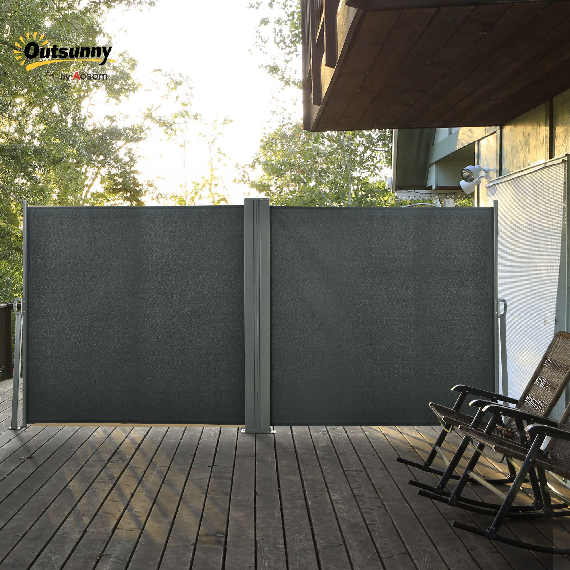 Outsunny Tenda Laterale Retrattile con Maniglia, Frangivista Balcone in Metallo e Poliestere 180 g/m², Anti UV, per Privacy da Esterno, per Balcone Giardino, 600x180 cm, Grigio
