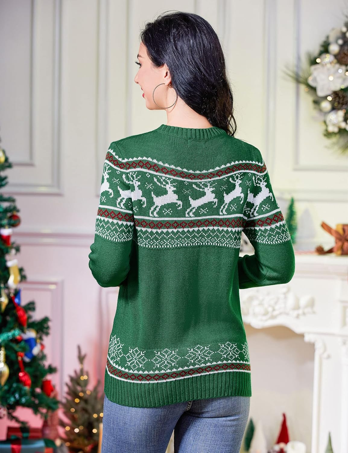 MISSKY Women's Long Sleeve Ugly Christmas Sweater Reindeer Knit Pullover Tops - Image 4