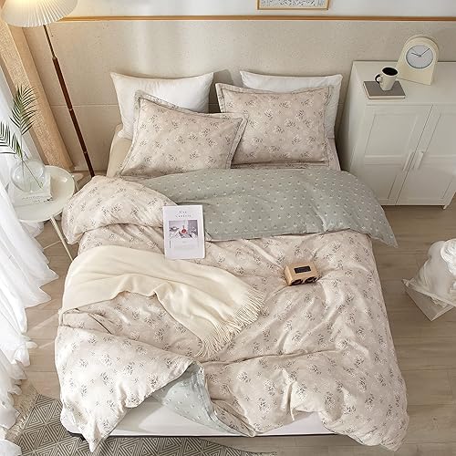 Miniatura 6 de HighBuy Juego de funda de edredón de algodón floral bohemio tamaño Queen, diseño floral azul estético tamaño Queen, juego de funda de edredón ligero