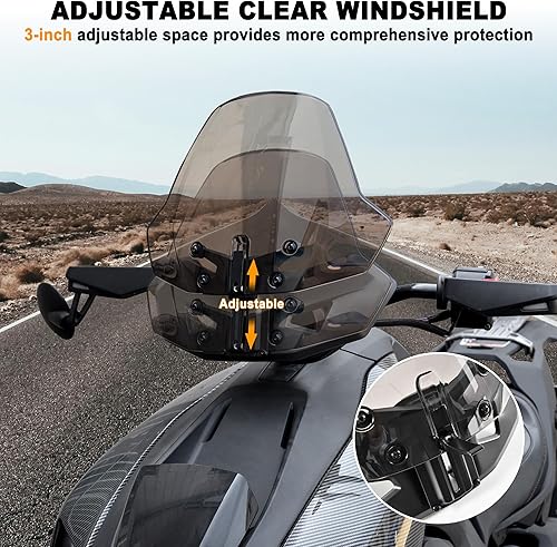 Miniatura 3 de Parabrisas ajustable para todos los modelos Can-Am Ryker, frontal oscuro tintado, a prueba de polvo, duradero, con revestimiento duro, protector