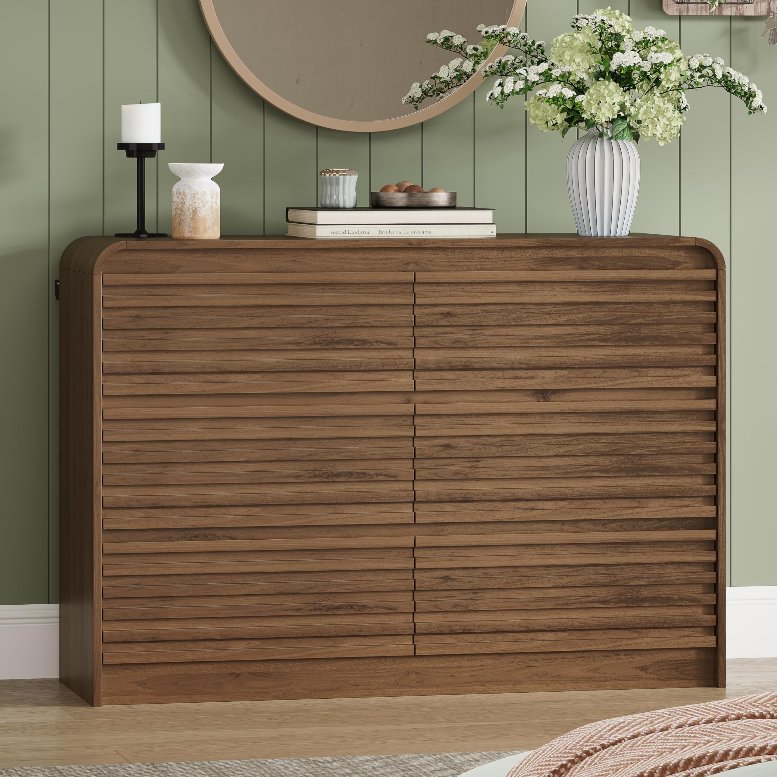 Walnut 6 Drawer Dresser for Bedroom,Tall Chest of Drawers,Clothes Storage