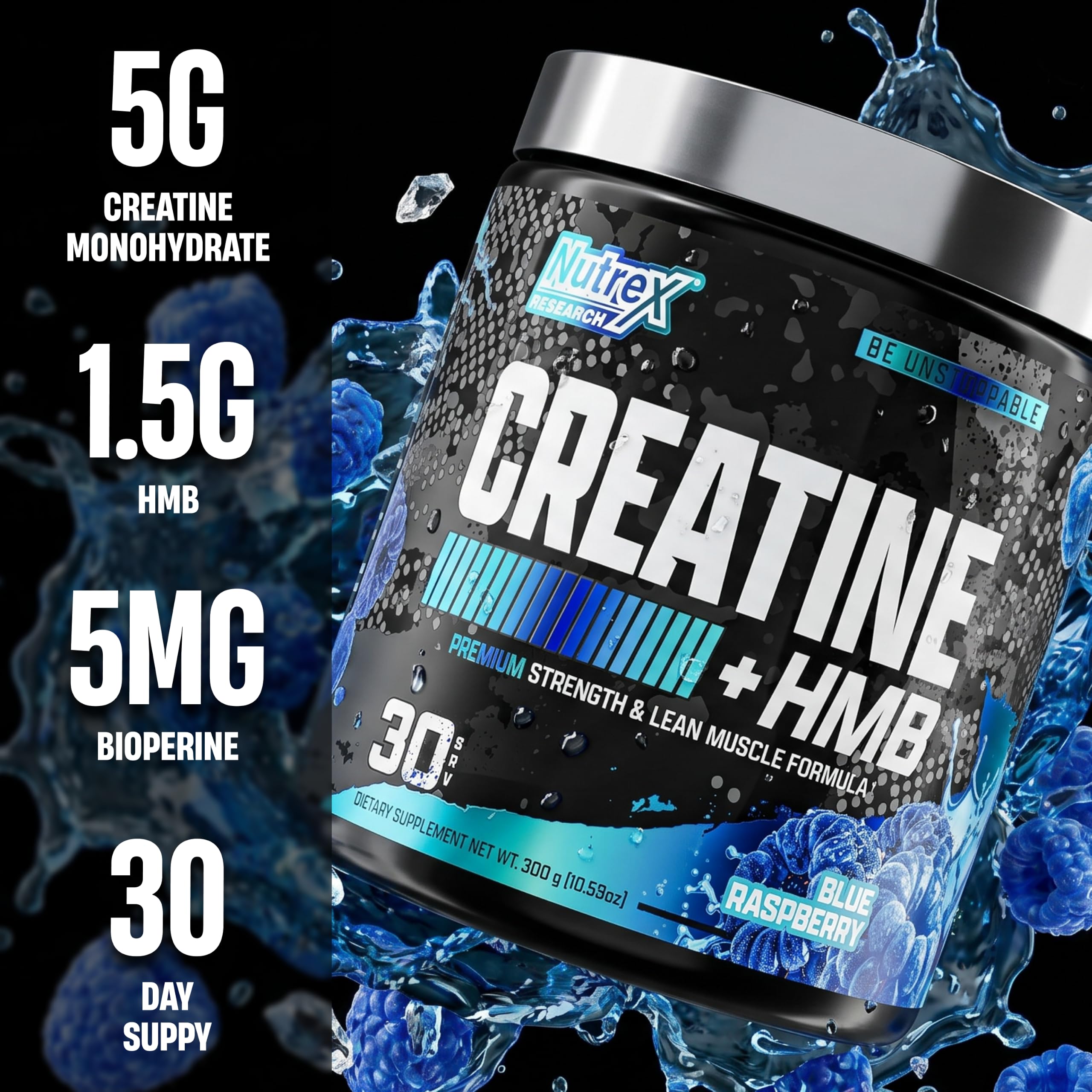 Nutrex Research Creatine HMB Powder - Creatine Monohydrate Powder with HMB for Muscle Growth, Strength, Energy and Performance - Transparent Formula (Blue Raspberry) — Amazon image 2
