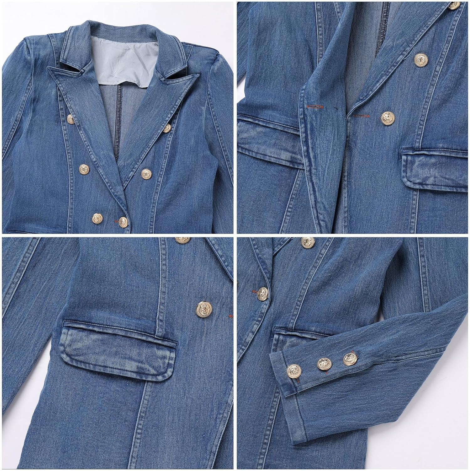 Denim Blazer Suit for Women Notch Collar One Button Office Lady Business Work Outfits Lapel Fall Winter Jean Jacket - Image 3