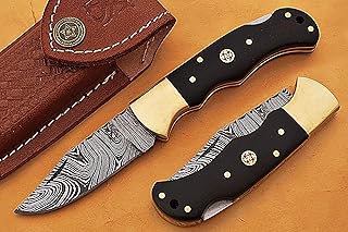Custom Handmade Damascus Steel Folding Knife/Pocket Knife SS-17369 (Black Buffalo Horn) (Black) - Smart & Sharp